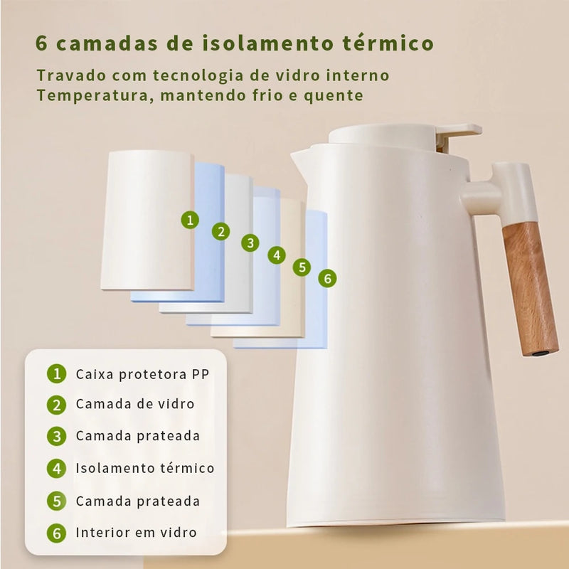 Thermo Class: Garrafa Térmica 1 Litro com Design Sofisticado e Cabo em Madeira☕